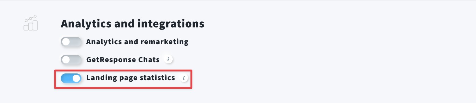 The image shows where you can enable landing page statistics.