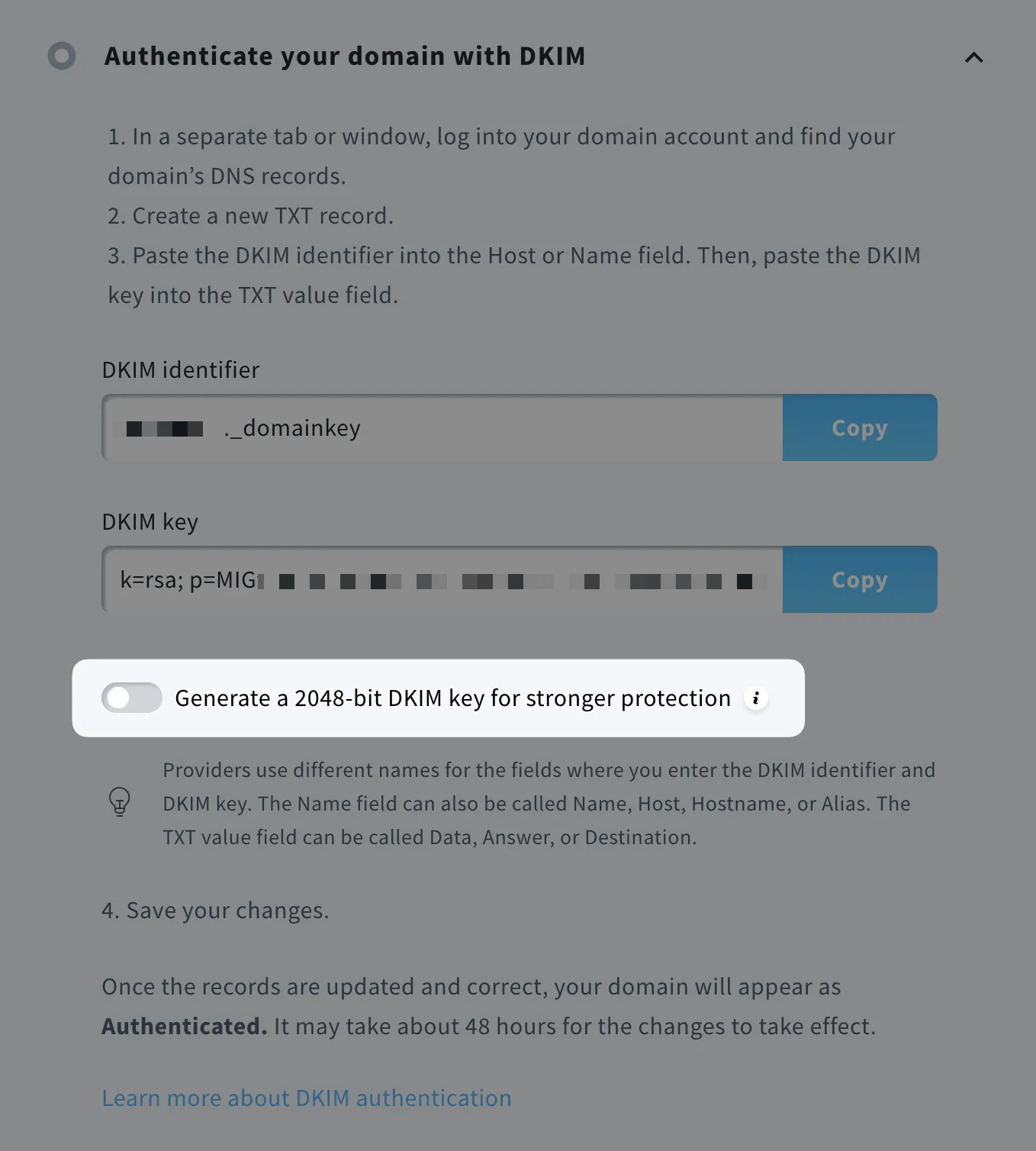 2048-bit DKIM key