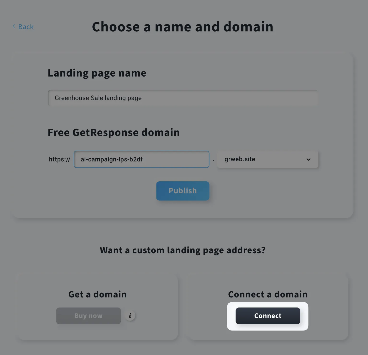 landing pages - connecting a domain