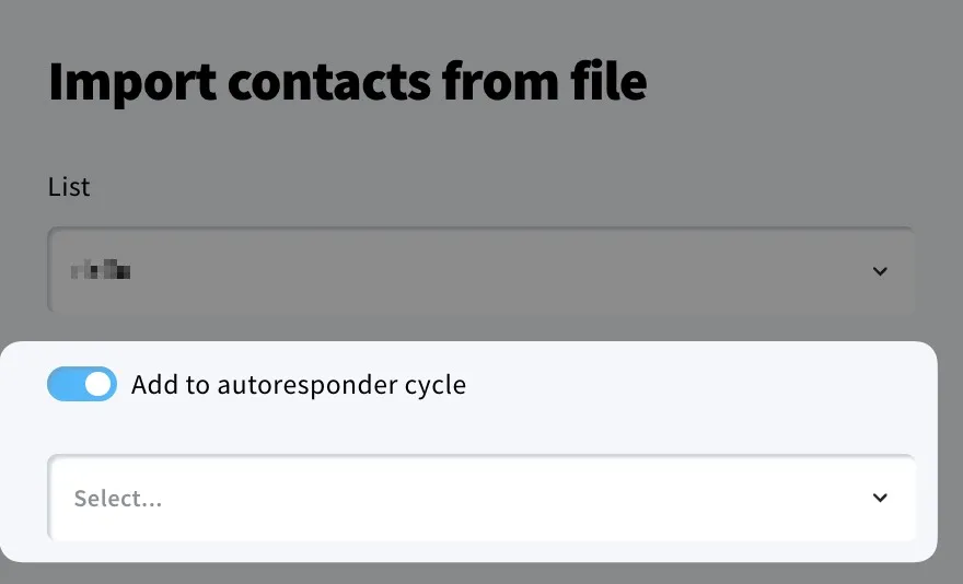 The image shows where you can add contacts to an autoresponder cycle.