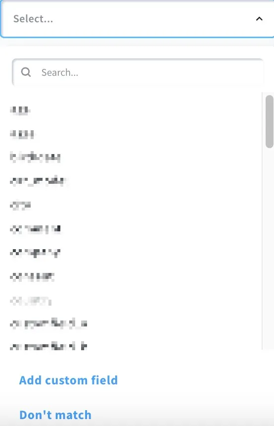 The image shows the possible selection when a custom field is unmatched.