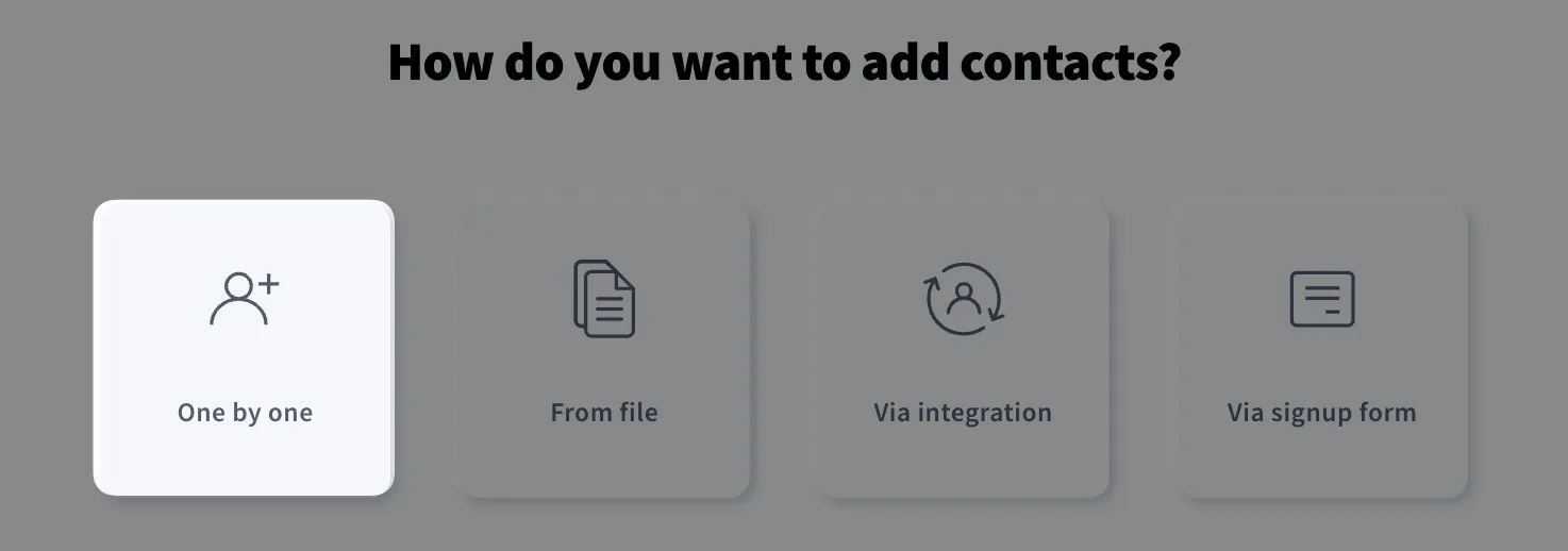 The image shows where you can choose to add contacts one by one.