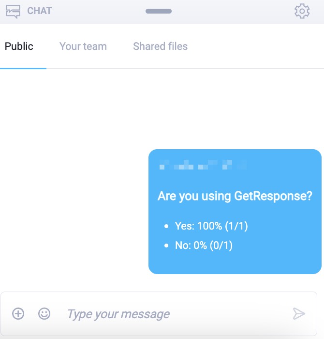 The image shows how the poll results look like on the webinar chat.