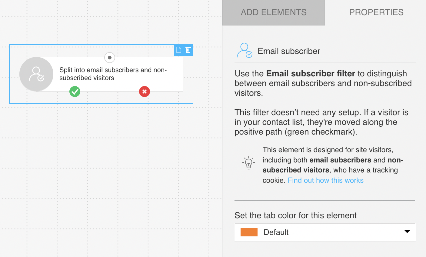 Properties of the Email subscriber filter in the web channel
