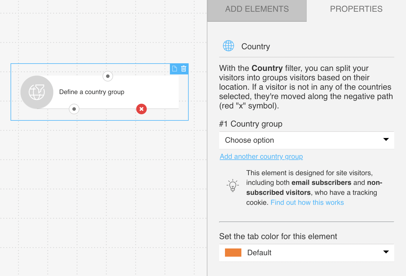 Properties of the Country filter in the web channel