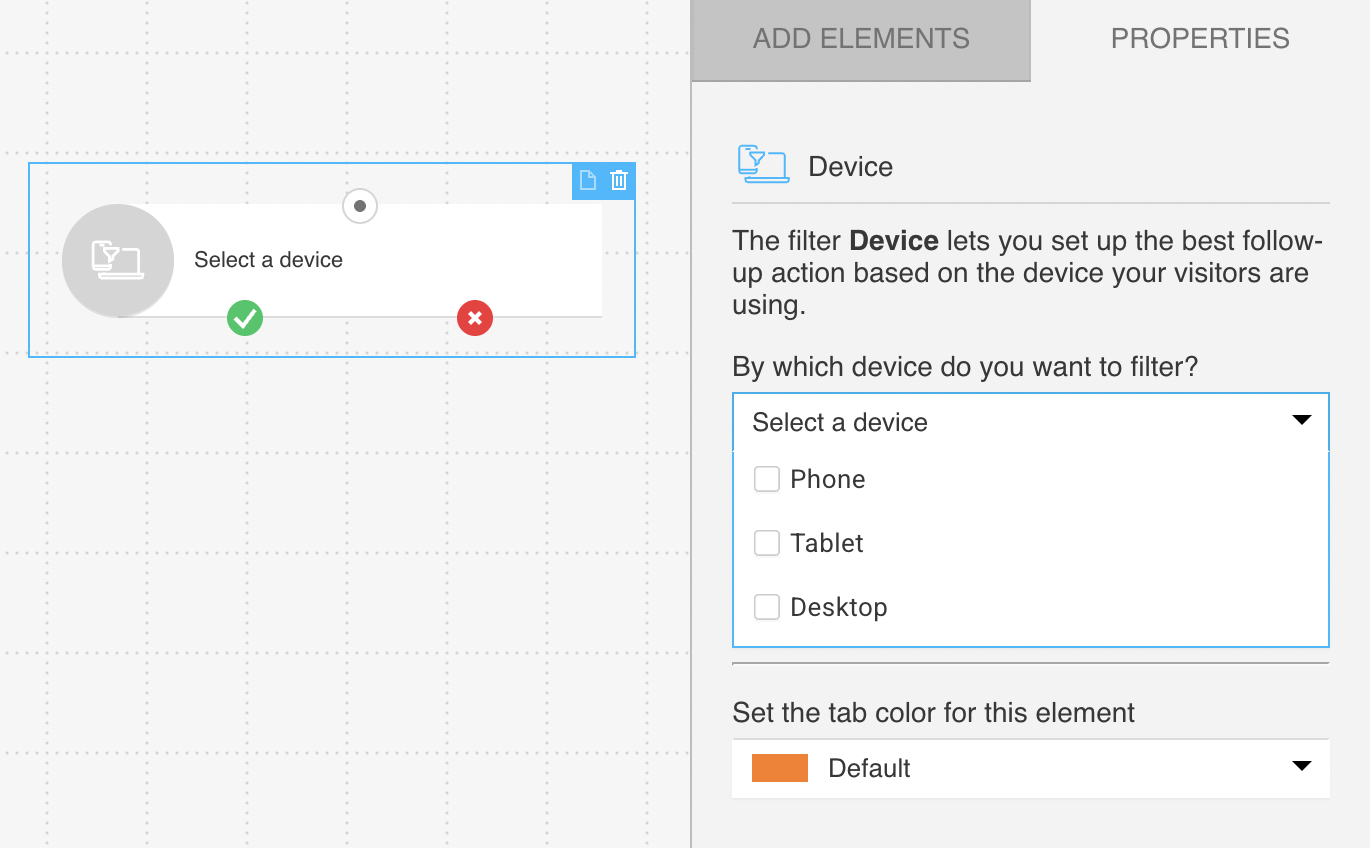 Properties of the Device filter in the web channel
