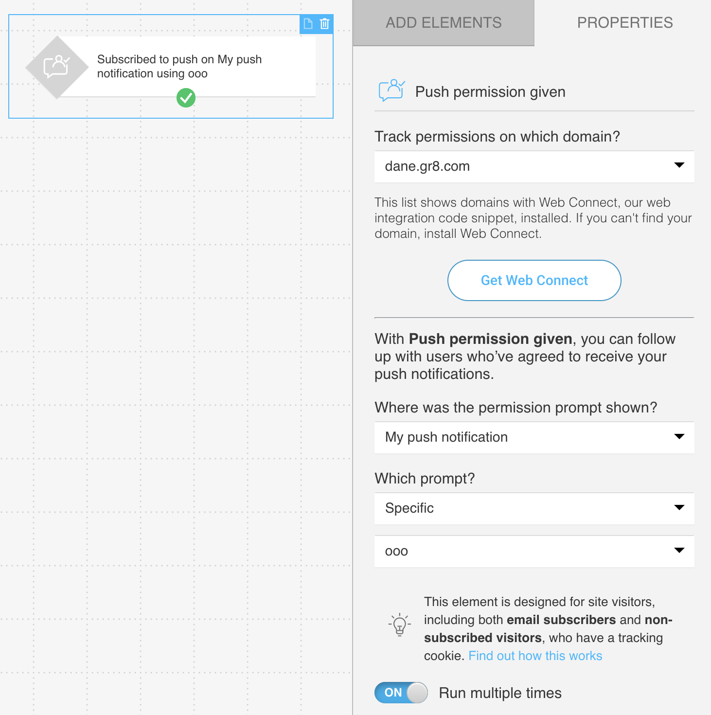  'push permission given' condition settings