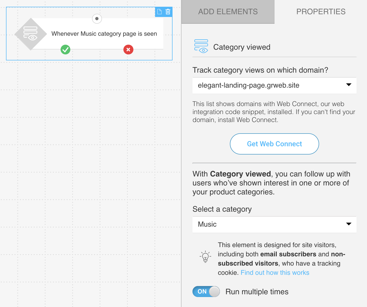  'category viewed' condition settings