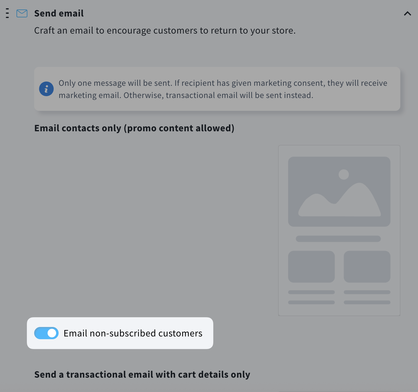 A section of the e-commerce campaign settings with the “Email non-subscribed customers” toggle enabled.