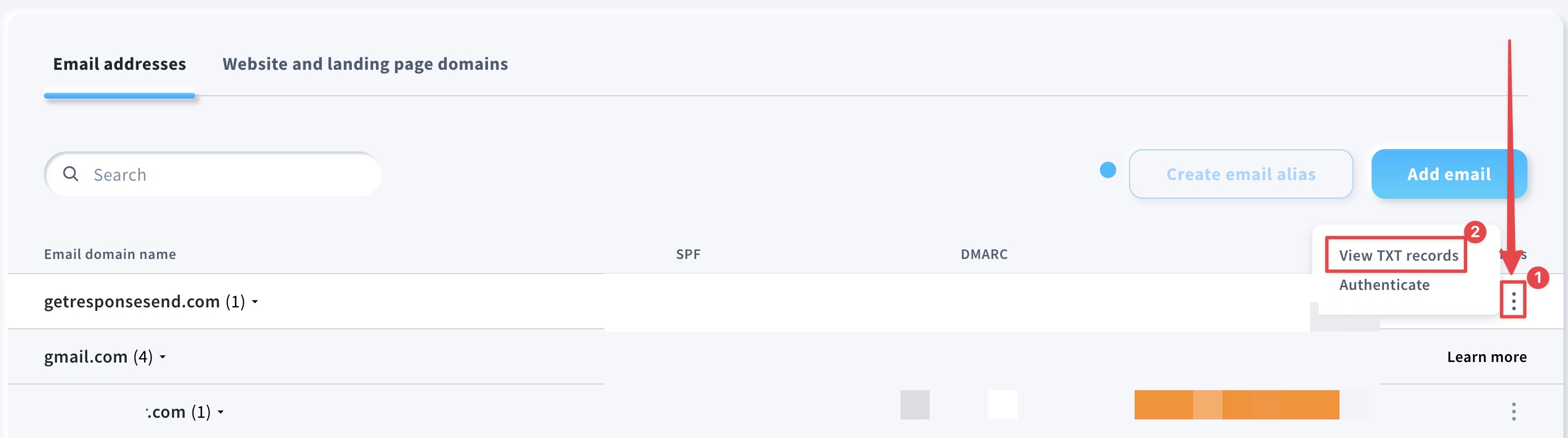 Emails and domains settings