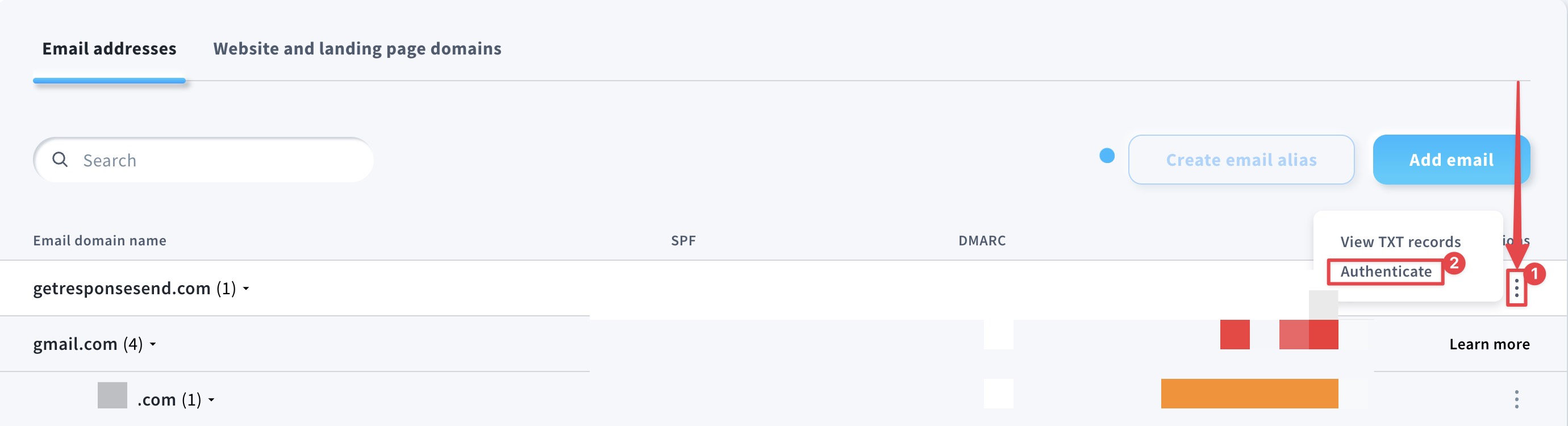 Emails and domains settings
