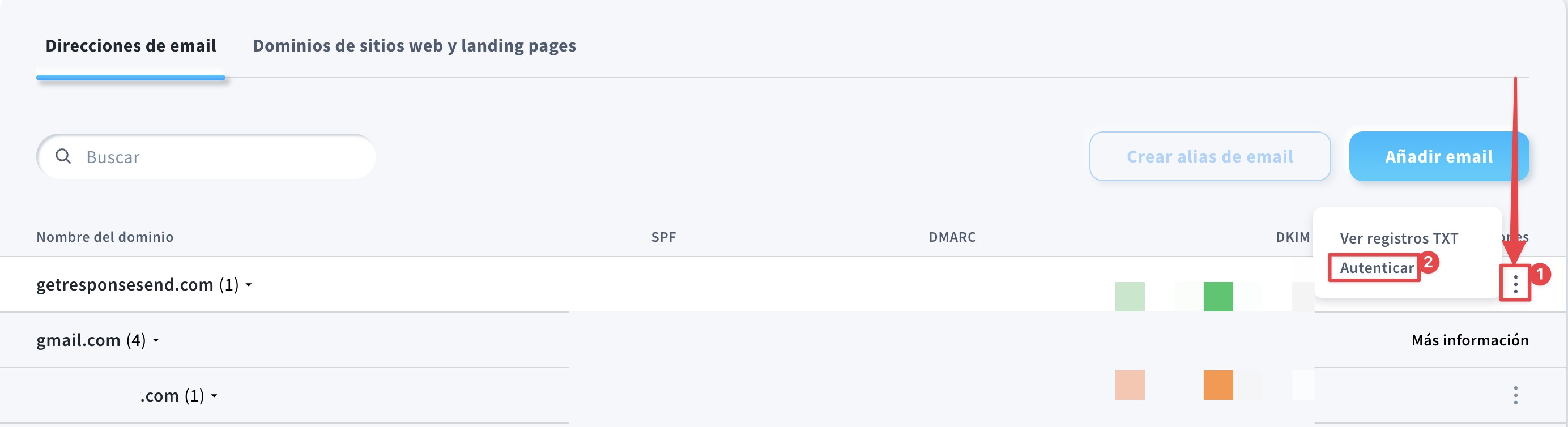 Configuración de correos electrónicos y dominios
