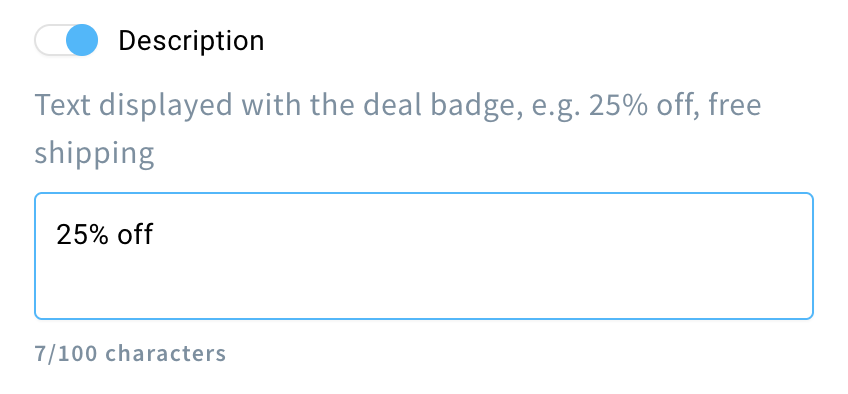 The Description option with its settings