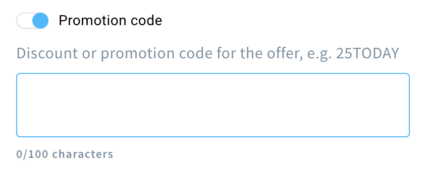 The Promotion code option and its settings
