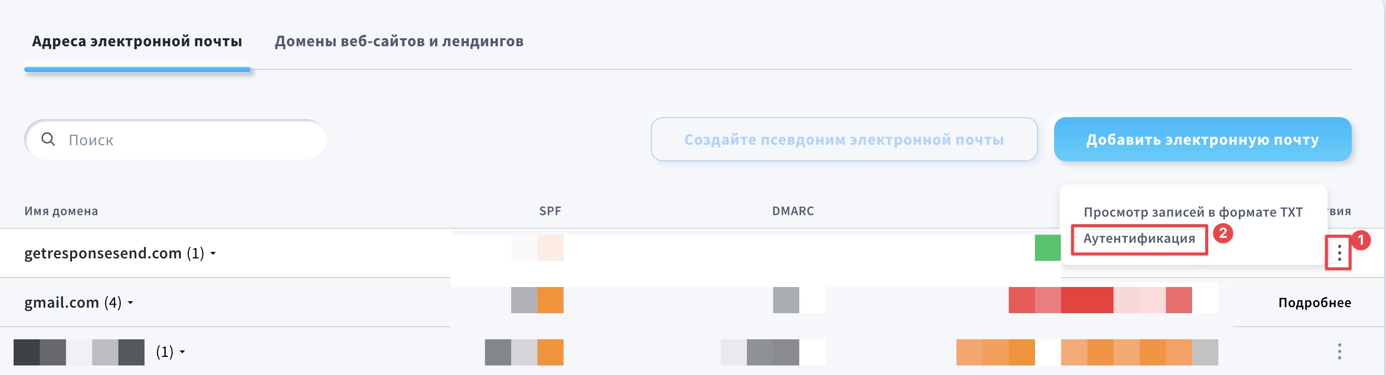 Настройки электронных адресов и доменов