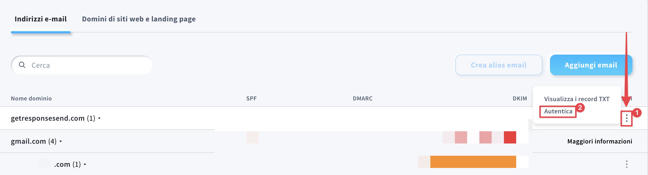 Impostazioni di email e domini