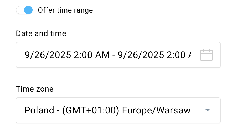 The Offer time range option and its settings