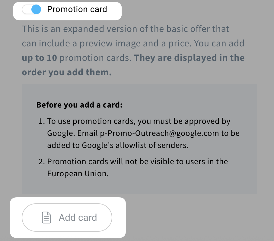 The Promotion card option