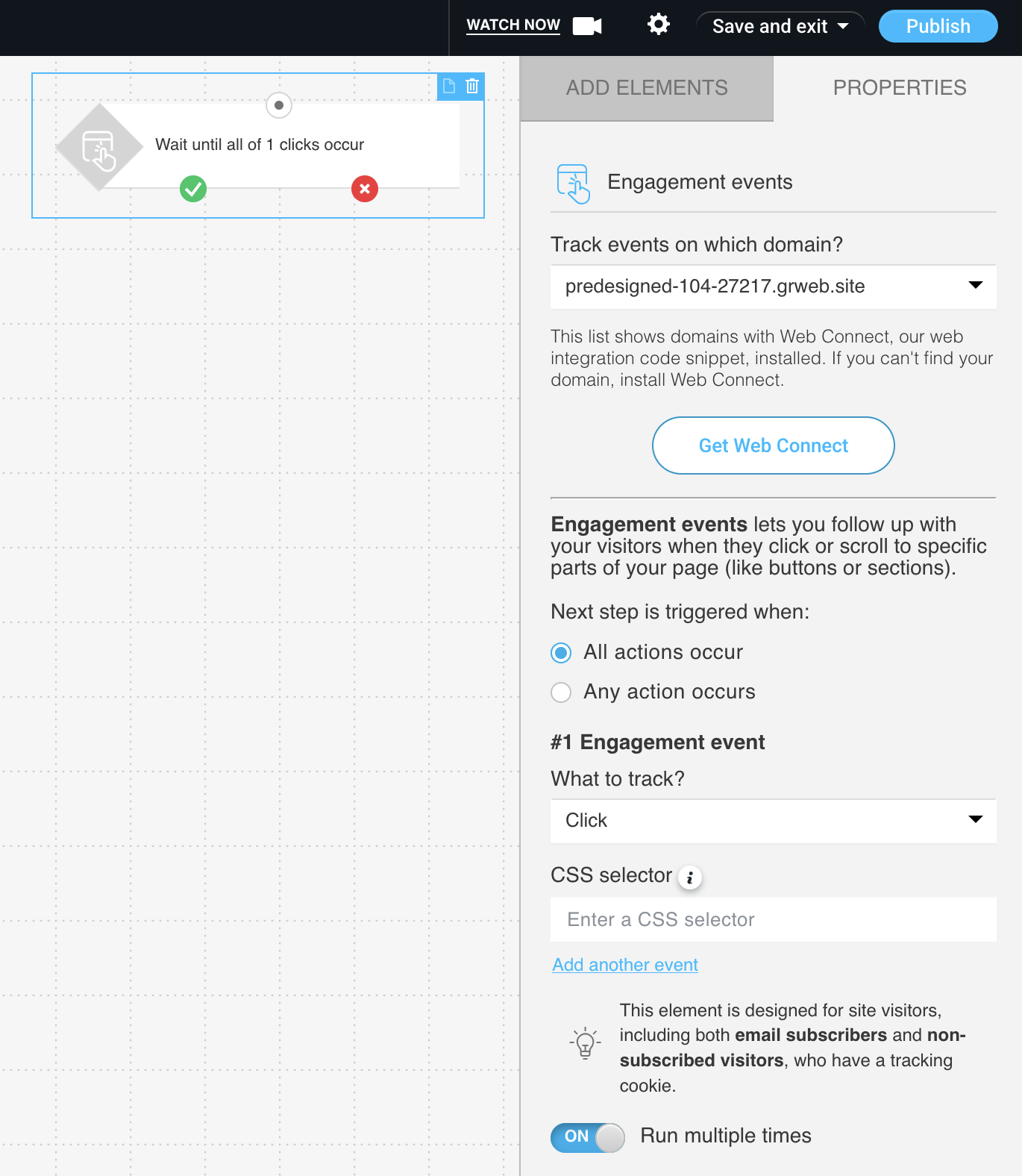  'Engagement events' condition settings