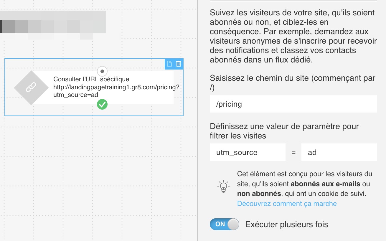 'Visited URL' condition site path and define a parameter settings