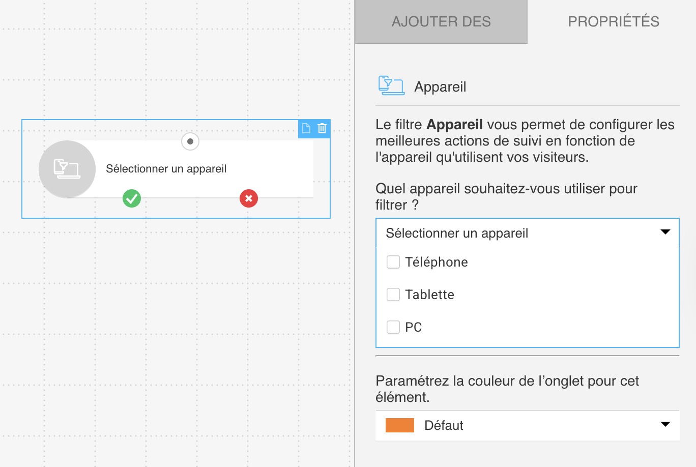 Properties of the Device filter in the web channel