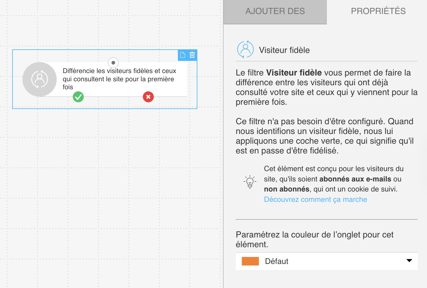 Properties of the Returning visitor filter in the web channel