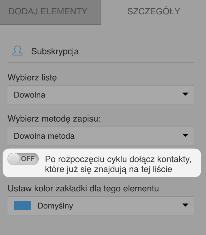 Opcja w cyklu automation dodająca do cyklu już istniejące kontakty