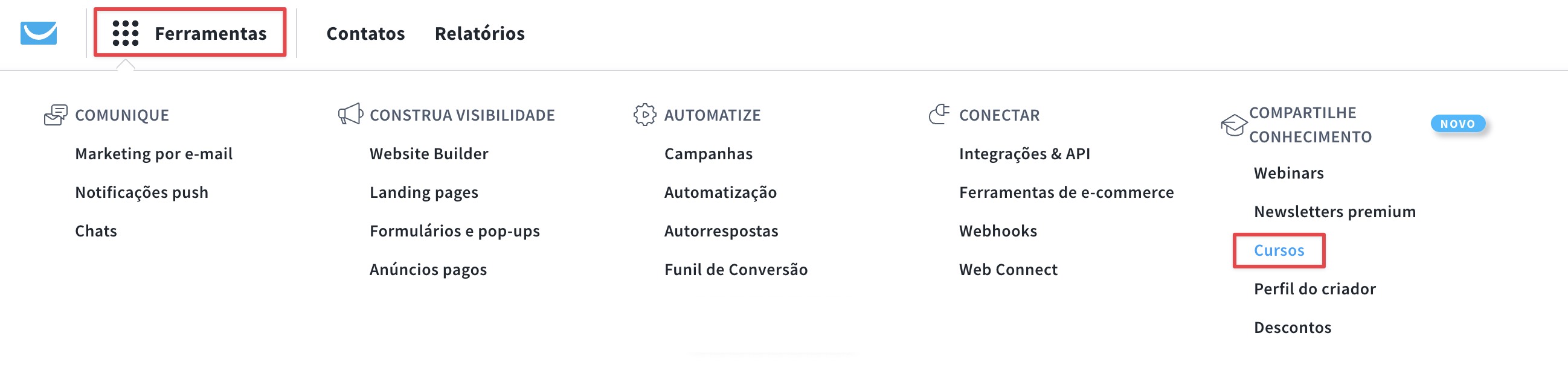 A imagem mostra como você pode acessar os cursos.