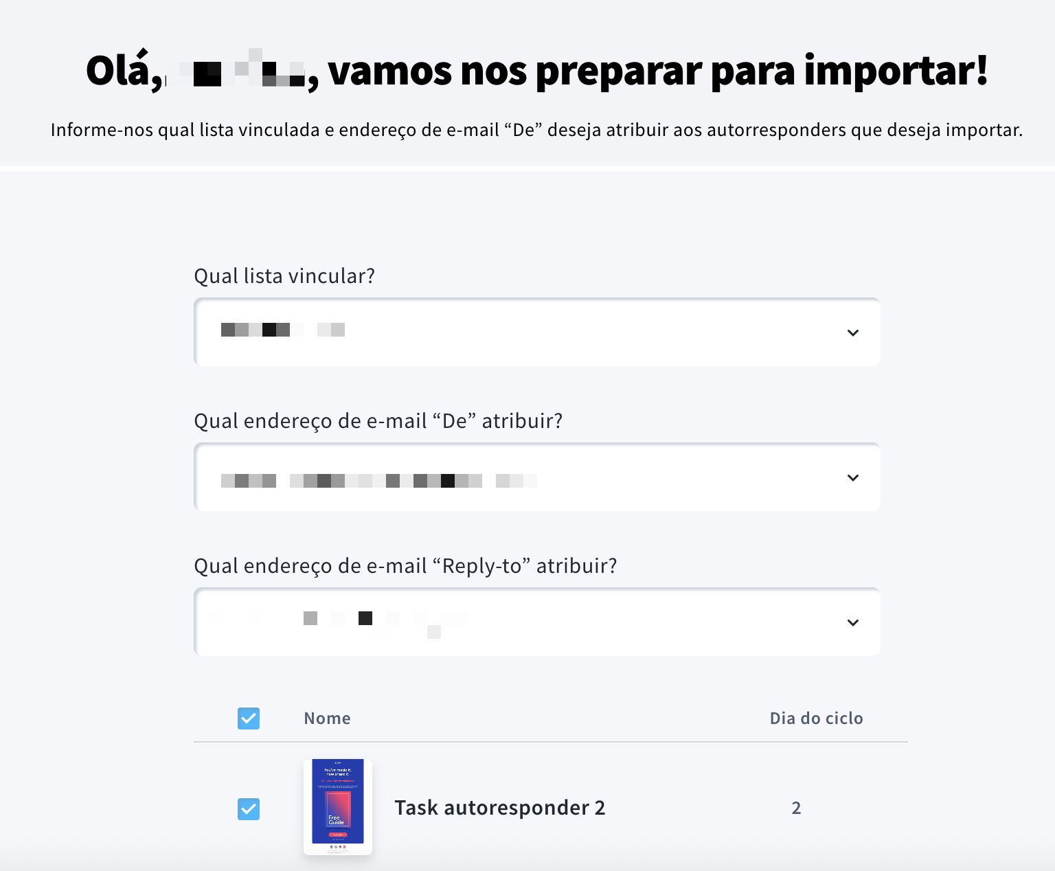 A imagem mostra como você pode configurar as definições do autoresponder.