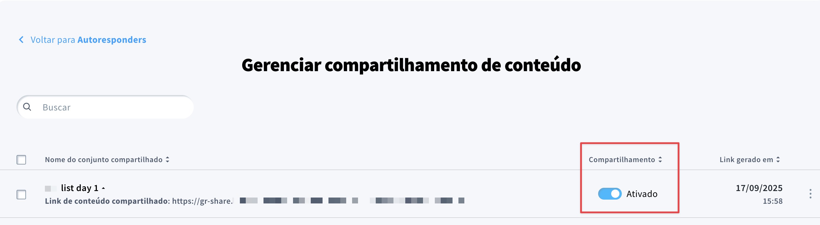 A imagem mostra como você pode desativar um link de compartilhamento.