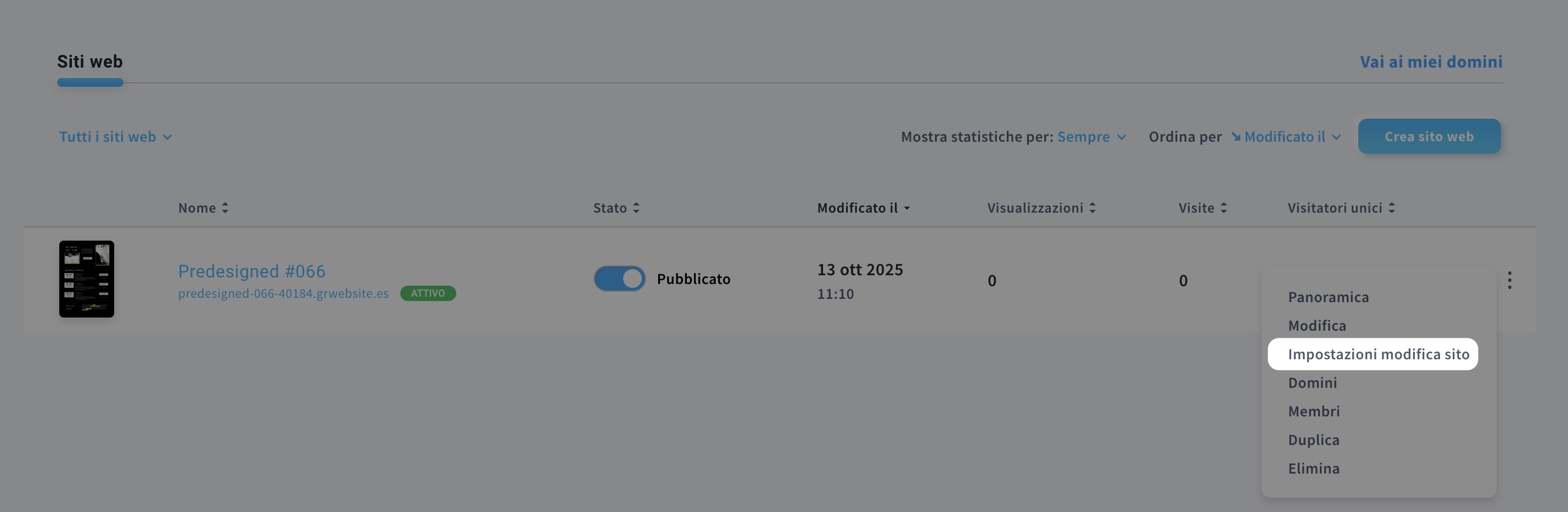 Modifica impostazioni sito