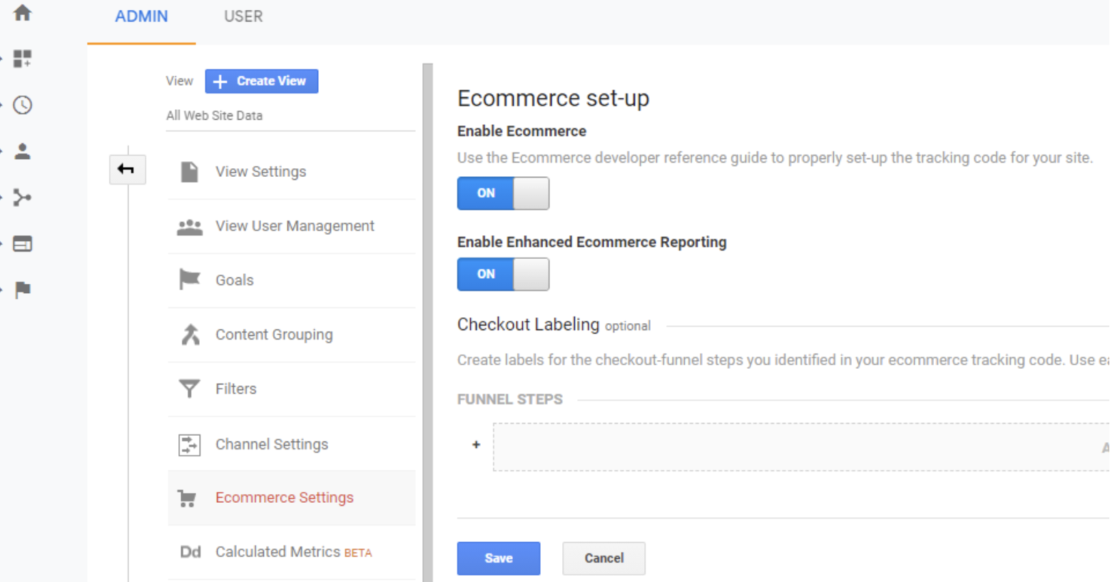 Enhanced Ecommerce Reporting option in Google Analytics