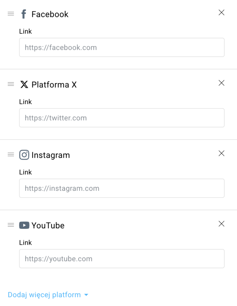 Lista dostępnych platform