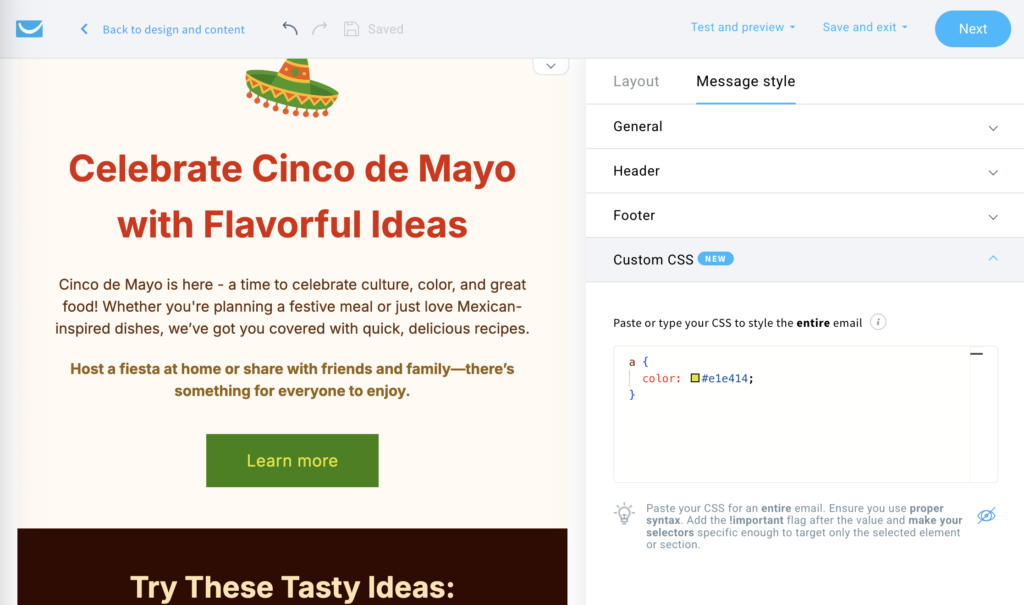 Memos Css How to use the Custom CSS option in the email editor?
