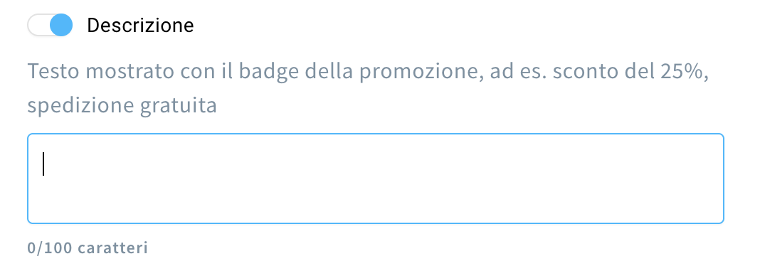 L'opzione Descrizione con le sue impostazioni