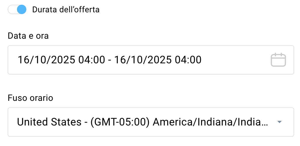 L'opzione Durata dell'offerta e le sue impostazioni