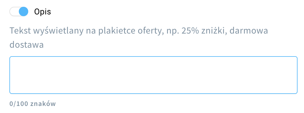 Opcja Opis i jej ustawienia