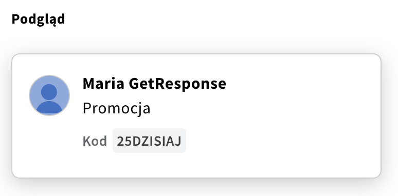 Przykładowy kod promocyjny wyświetlony jako adnotacja