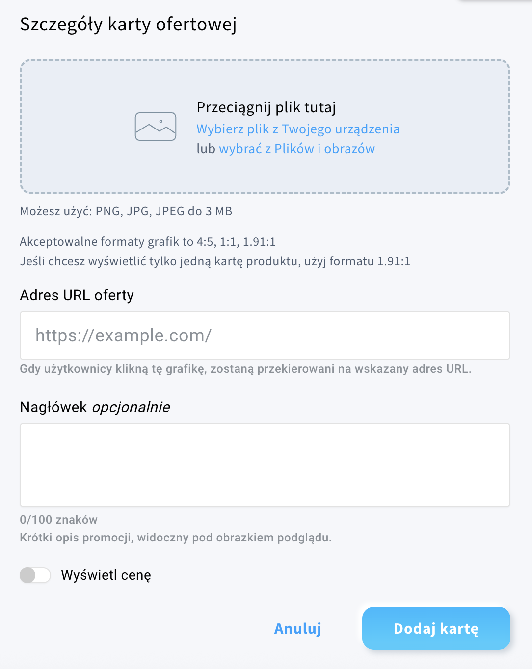 Szczegóły karty ofertowej