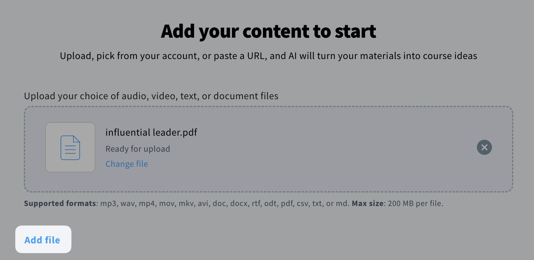 Add file button to add more files
