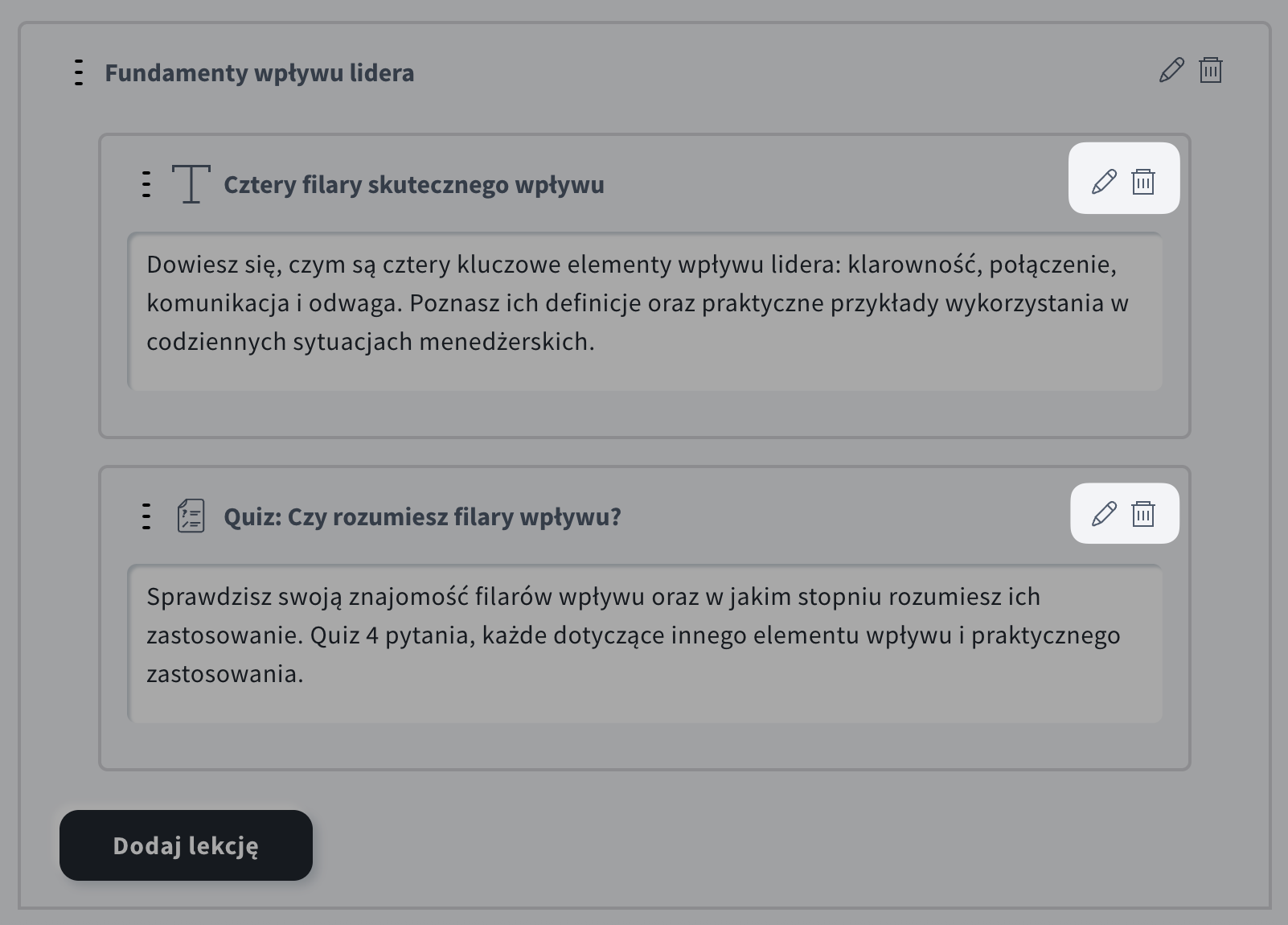 Jak usuwać i edytować lekcje