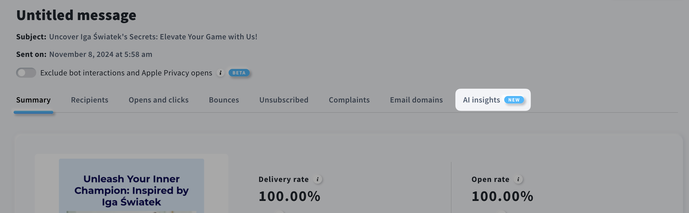 AI Insights section in the Reports section