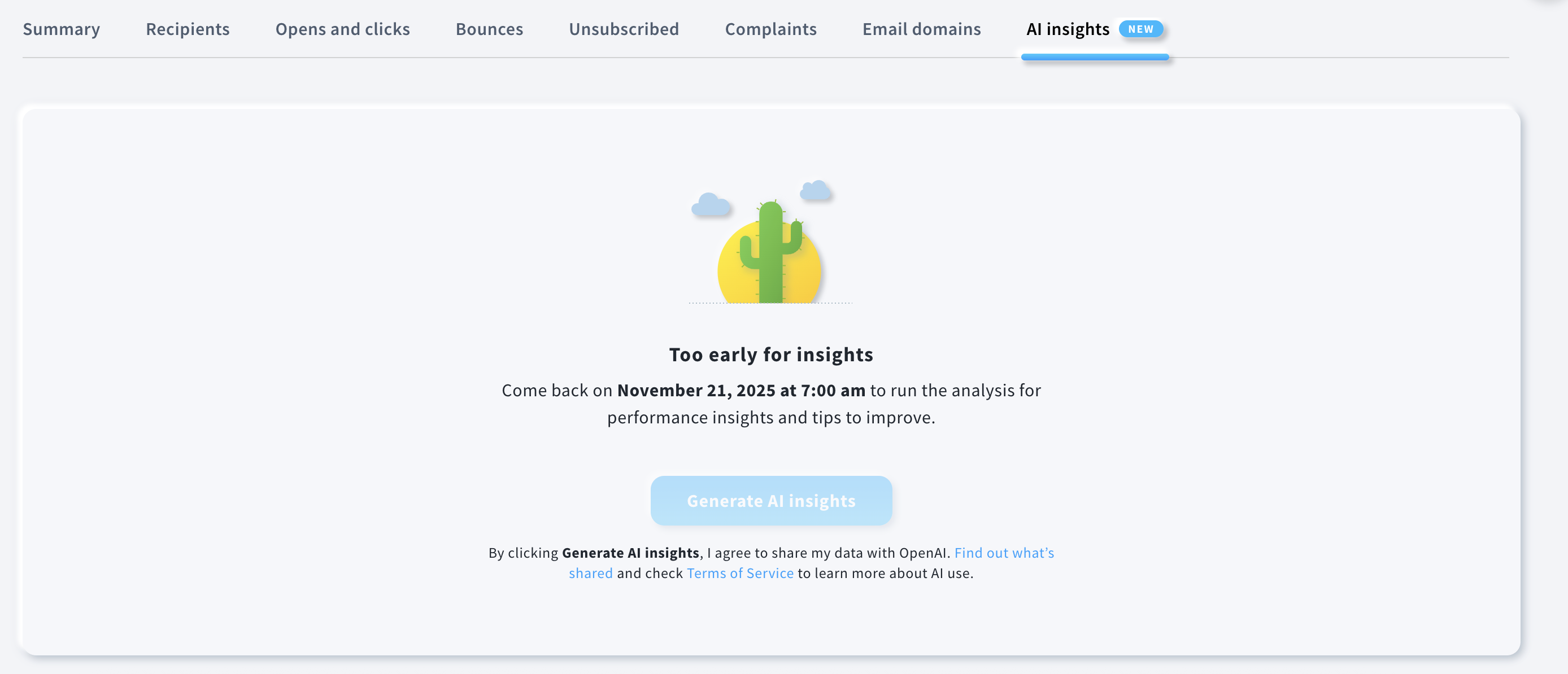 View of the screen displayed when it is too early to generate AI Insights
