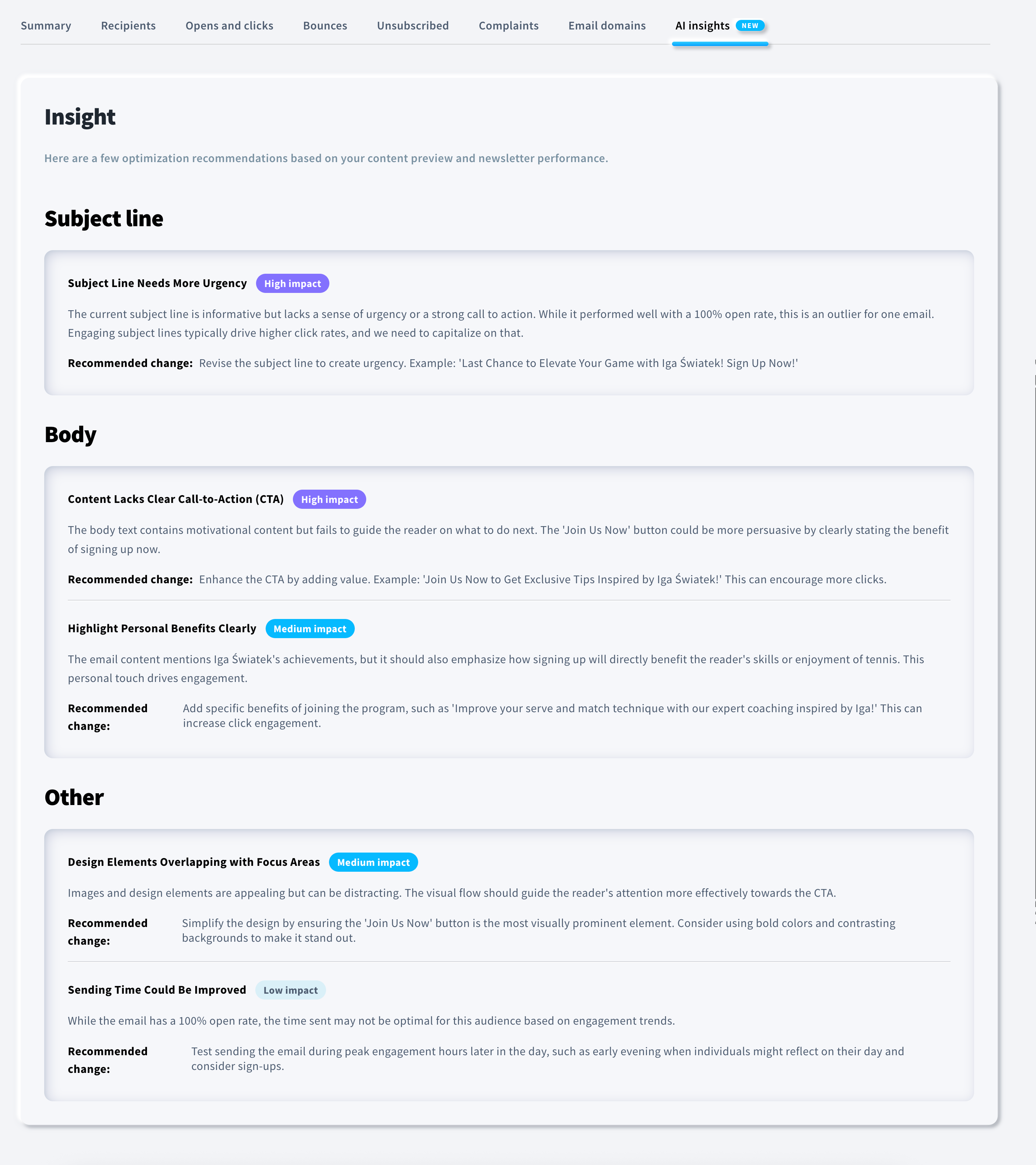 Example of AI insights