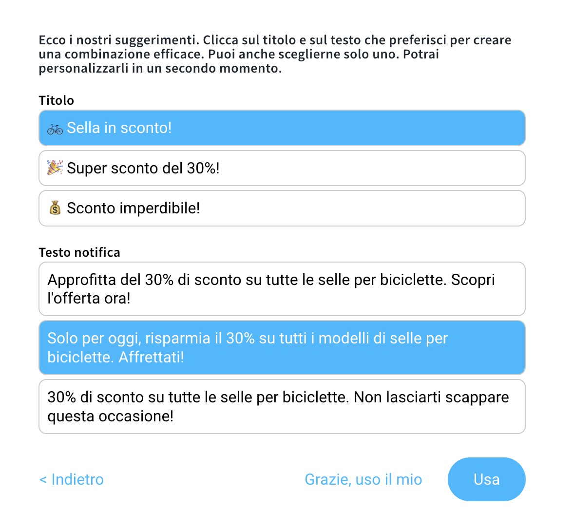 Contenuto della notifica generato dall’AI
