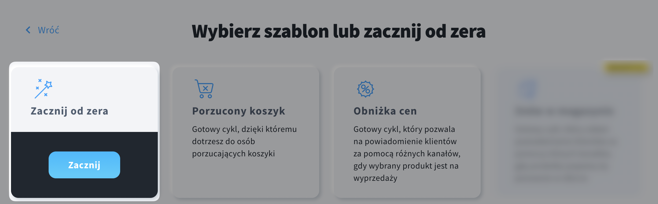 opcja Zacznij od zera przy tworzeniu nowej kampanii ecommerce