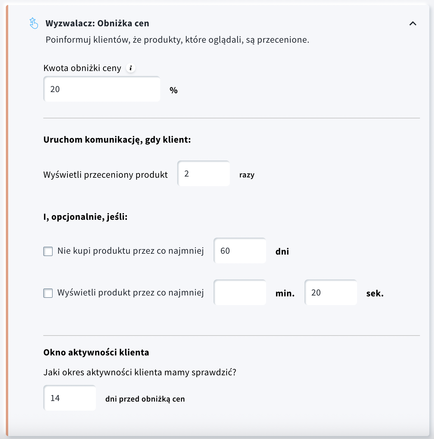 ustawienia wyzwalacza kampanii