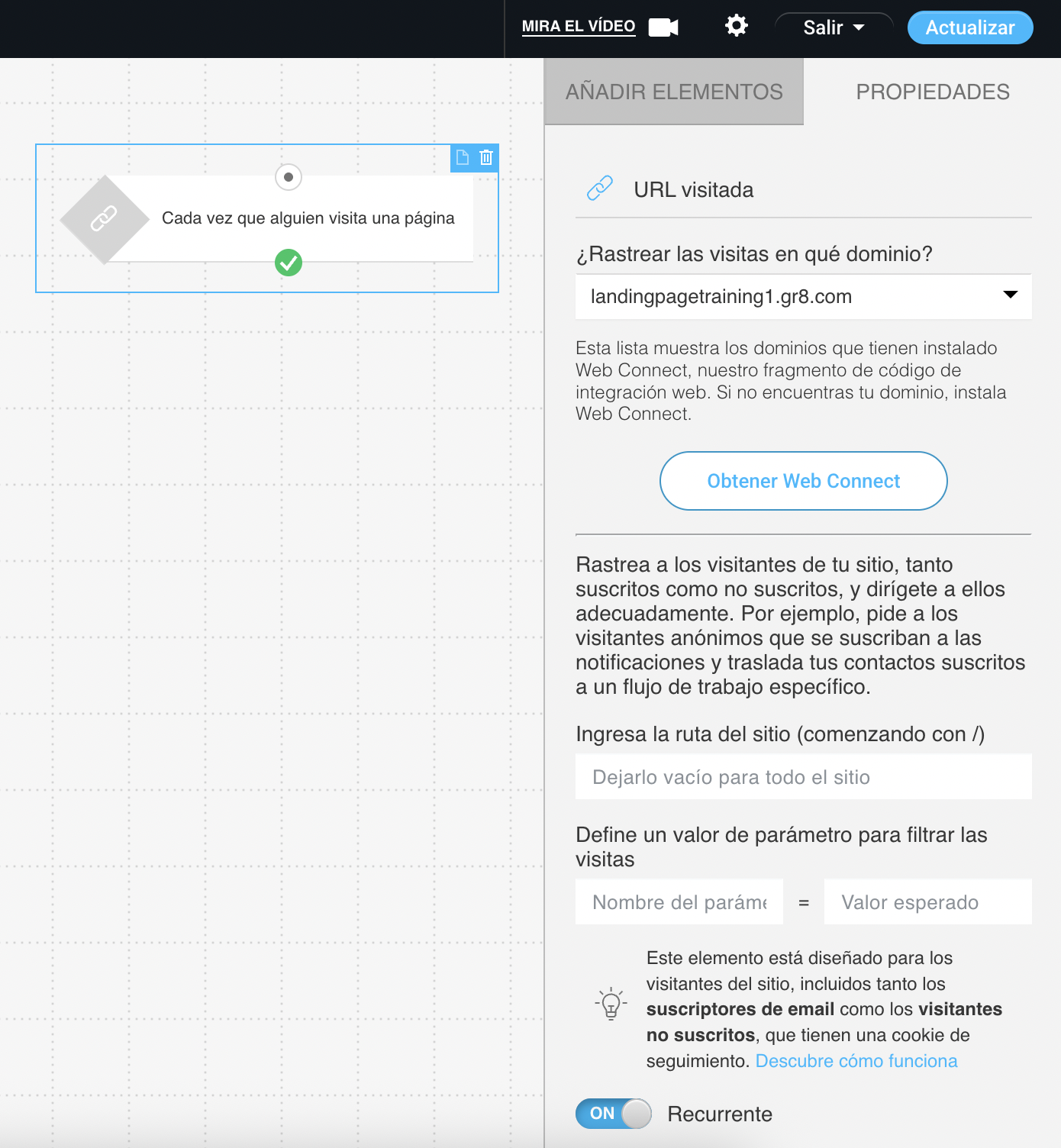 visión general de la configuración de URL visitada
