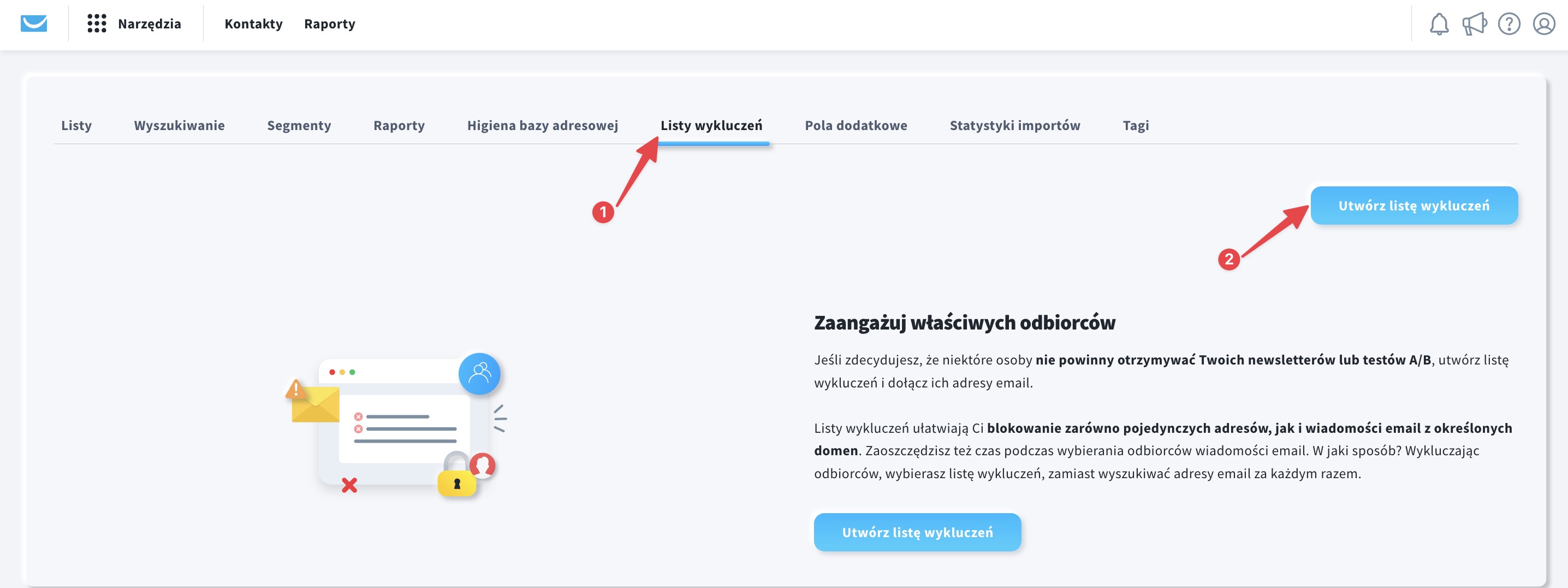 Zdjęcie pokazujące jak stworzyć listę wykluczeń.