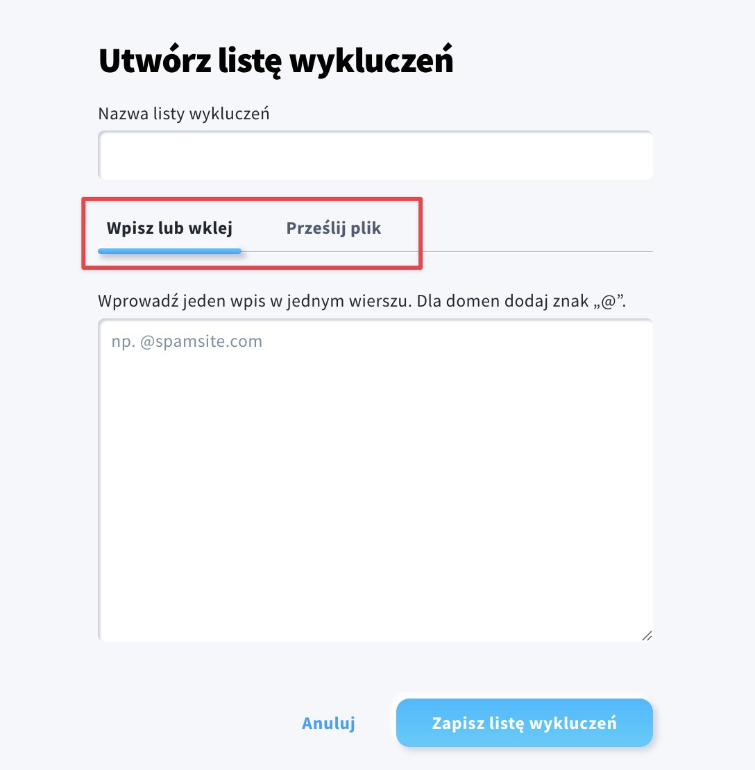Zdjęcie pokazuje, gdzie można dodać reguły wykluczeń.